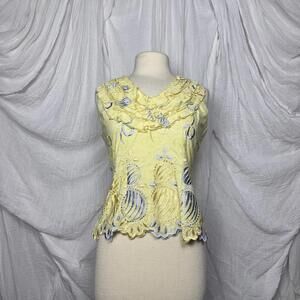 Preppy Whimsy Fairy Yellow Embroidered Sleeveless Top (L)